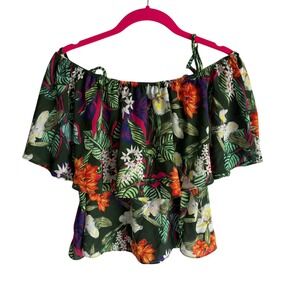 EVERLY Hawaiian Print Off the‎ Shoulder Ladies Flowy Top, M